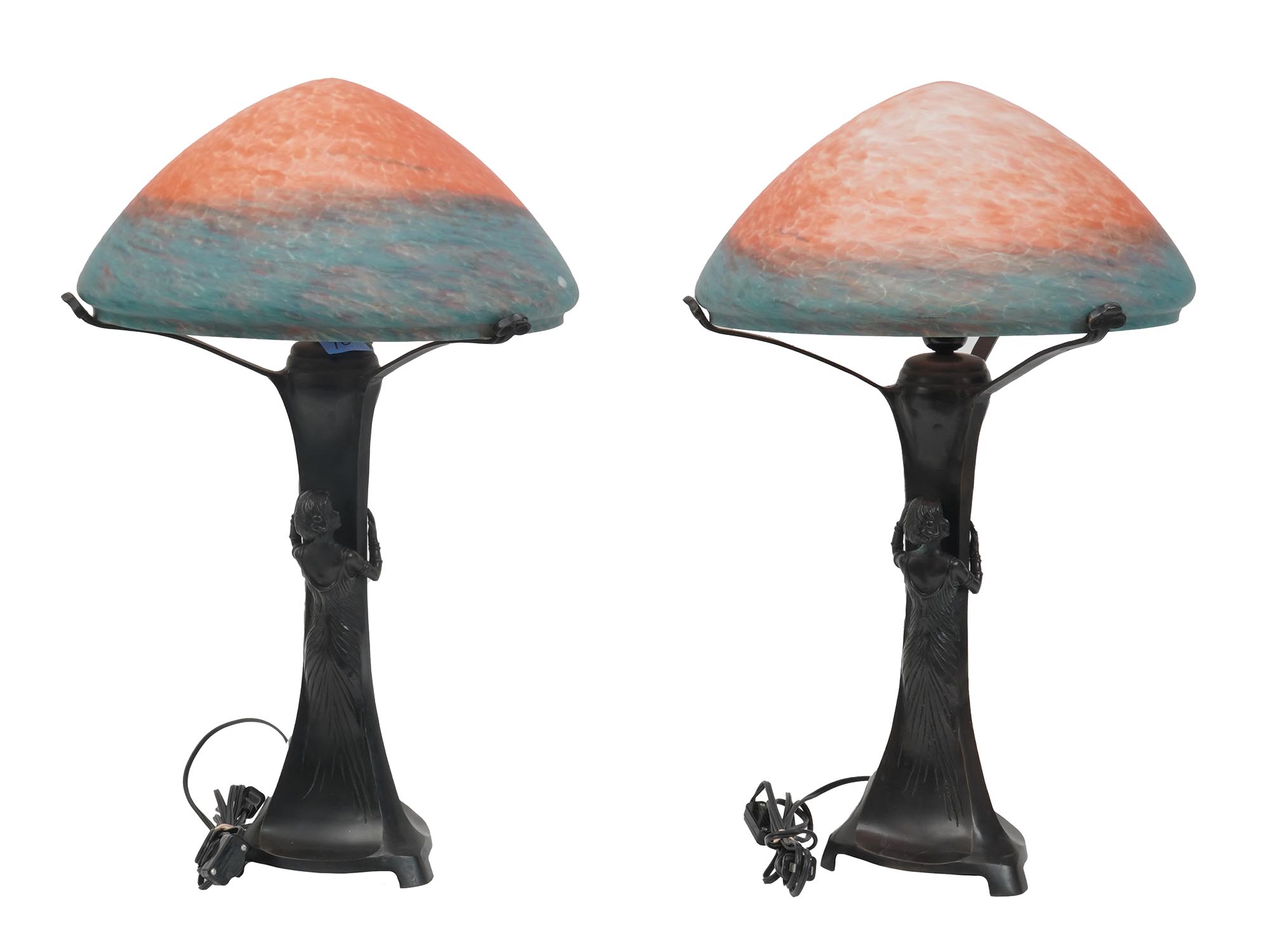 PAIR OF ART NOUVEAU STYLE TWO TONE TABLE LAMPS PIC-1